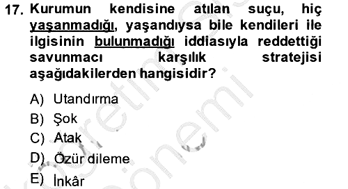 Halkla İlişkiler Yazarlığı 2013-2014 Dönem Sonu Sınavı - 17. soru