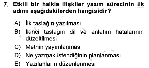 Halkla İlişkiler Yazarlığı 2025-2026 Ara Sınav - 7. soru