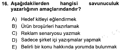 Halkla İlişkiler Yazarlığı 2025-2026 Ara Sınav - 16. soru