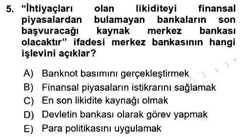 İktisada Giriş 2019-2020 Dönem Sonu Sınavı - 5. soru