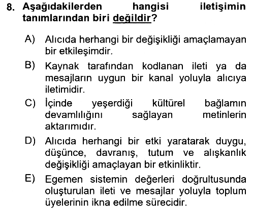 İletişim Bilgisi 2016-2017 Ara Sınav - 8. soru