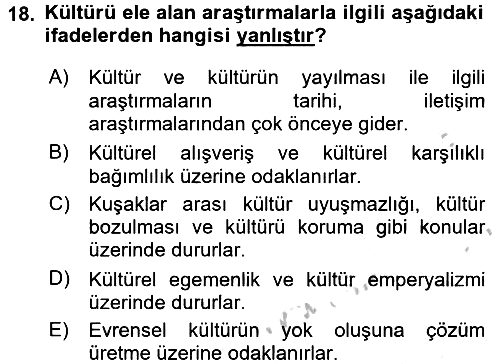 İletişim Kuramları 2016-2017 3 Ders Sınavı - 18. soru
