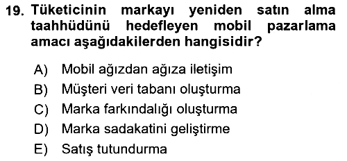 İnternet Ve Mobil Pazarlama 2017-2018 Ara Sınav - 19. soru