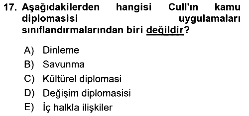 Kamu Diplomasisi Ve Uluslararası Halkla İlişkiler 2025-2026 Ara Sınav - 17. soru