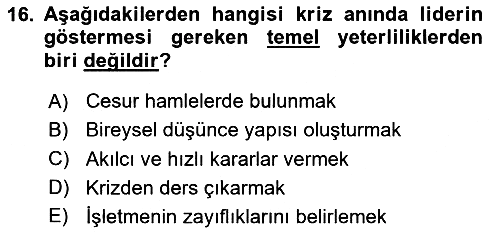 Kriz İletişimi Ve Yönetimi 2024-2025 Ara Sınav - 16. soru