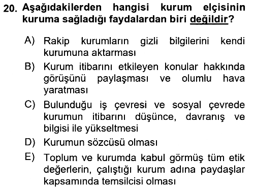 Kurumiçi Halkla İlişkiler 2019-2020 Ara Sınav - 20. soru