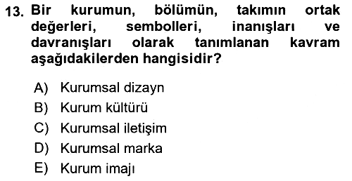 Kurumsal Kimlik Ve İmaj Yönetimi 2024-2025 Ara Sınav - 13. soru