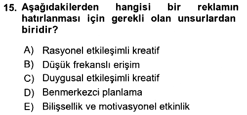 Marka İletişimi Tasarımı ve Uygulamaları 2025-2026 Yaz Okulu Sınavı - 15. soru