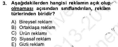Pazarlama İletişimi 2013-2014 Dönem Sonu Sınavı - 3. soru