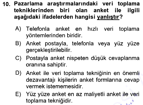 Pazarlama Yönetimi 2015-2016 Ara Sınav - 10. soru
