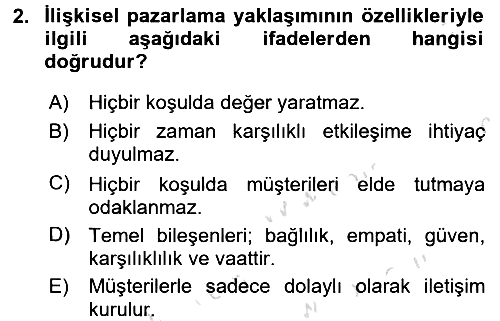 Pazarlama Yönetimi 2017-2018 Ara Sınav - 2. soru