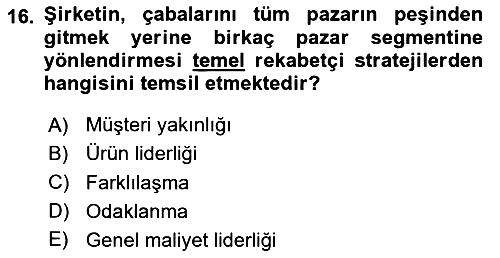Pazarlama Yönetimi 2024-2025 Ara Sınav - 16. soru