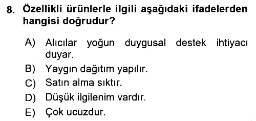 Pazarlama Yönetimi 2018-2019 Dönem Sonu Sınavı - 8. soru