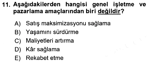 Pazarlama Yönetimi 2018-2019 Dönem Sonu Sınavı - 11. soru
