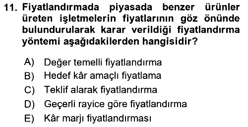 Pazarlama Yönetimi 2024-2025 Dönem Sonu Sınavı - 11. soru