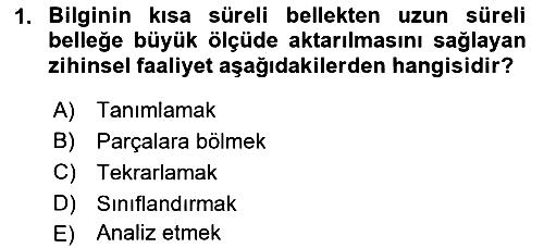 Psikoloji 2019-2020 Dönem Sonu Sınavı - 1. soru