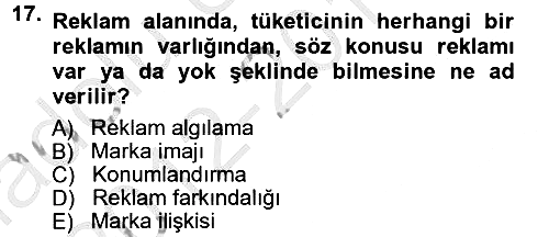 Reklamcılık 2012-2013 Ara Sınav - 17. soru
