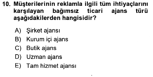 Reklamcılık 2015-2016 Dönem Sonu Sınavı - 10. soru