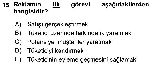 Reklamcılık 2019-2020 Dönem Sonu Sınavı - 15. soru