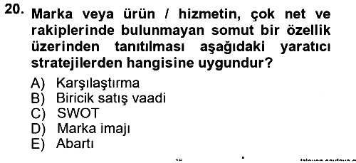 Reklamcılık 2013-2014 Tek Ders Sınavı - 20. soru