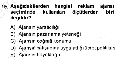 Reklamda Yaratıcılık ve Yazarlık 2013-2014 Dönem Sonu Sınavı - 19. soru