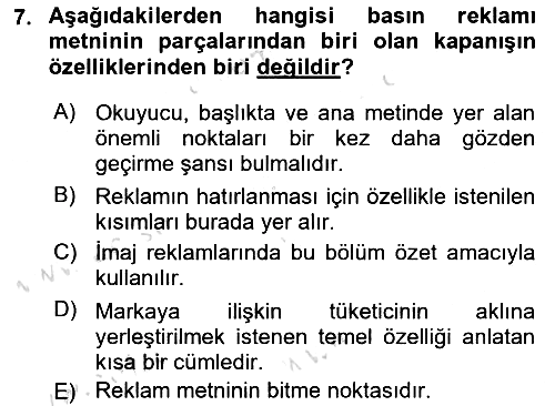 Reklamda Yaratıcılık ve Yazarlık 2015-2016 Dönem Sonu Sınavı - 7. soru