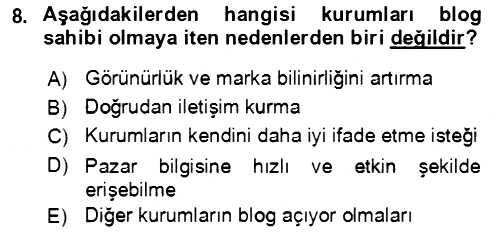 Sürdürülebilirlik ve Halkla İlişkiler 2017-2018 Dönem Sonu Sınavı - 8. soru