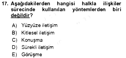 Sürdürülebilirlik ve Halkla İlişkiler 2018-2019 Dönem Sonu Sınavı - 17. soru