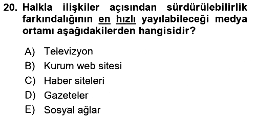 Sürdürülebilirlik ve Halkla İlişkiler 2023-2024 Dönem Sonu Sınavı - 20. soru