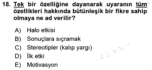 Tüketici Davranışları 2023-2024 Ara Sınav - 18. soru