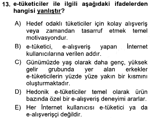 Tüketici Davranışları 2016-2017 Dönem Sonu Sınavı - 13. soru
