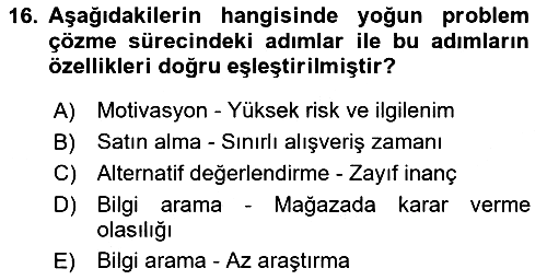 Tüketici Davranışları 2020-2021 Yaz Okulu Sınavı - 16. soru