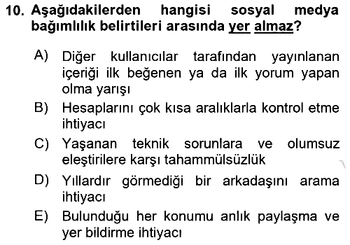 Yeni İletişim Teknolojileri 2018-2019 3 Ders Sınavı - 10. soru