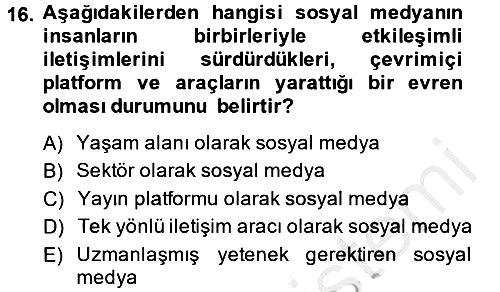 Yeni İletişim Teknolojileri 2014-2015 Dönem Sonu Sınavı - 16. soru
