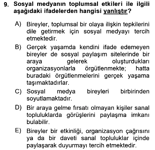 Yeni İletişim Teknolojileri 2016-2017 Dönem Sonu Sınavı - 9. soru