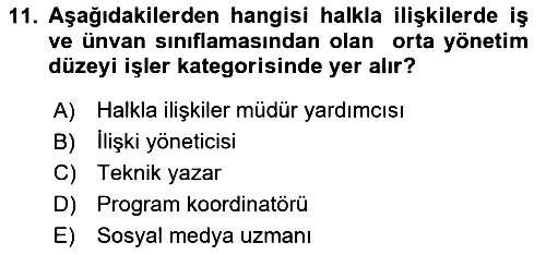 Halkla İlişkiler Yönetimi 2025-2026 Ara Sınav - 11. soru