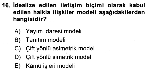 Halkla İlişkiler Yönetimi 2021-2022 Yaz Okulu Sınavı - 16. soru