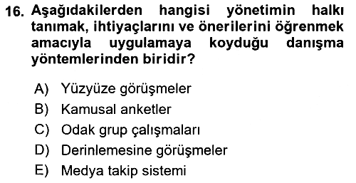 Halkla İlişkilerde Güncel Kavramlar 1 2021-2022 Ara Sınav - 16. soru