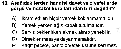 Sosyal Davranış ve Protokol 2016-2017 3 Ders Sınavı - 10. soru