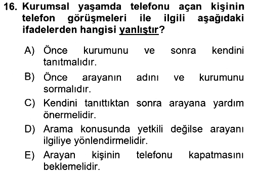 Sosyal Davranış ve Protokol 2016-2017 3 Ders Sınavı - 16. soru