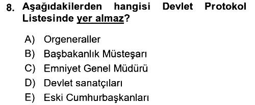 Sosyal Davranış ve Protokol 2015-2016 Dönem Sonu Sınavı - 8. soru