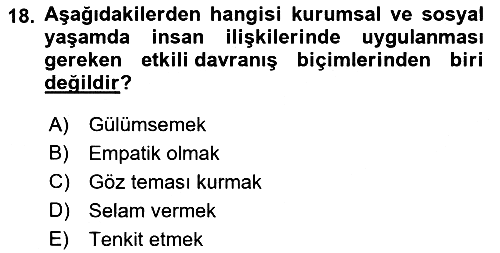 Sosyal Davranış ve Protokol 2021-2022 Yaz Okulu Sınavı - 18. soru