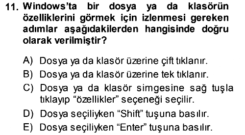 Temel Bilgi Teknolojileri 1 2014-2015 Dönem Sonu Sınavı - 11. soru