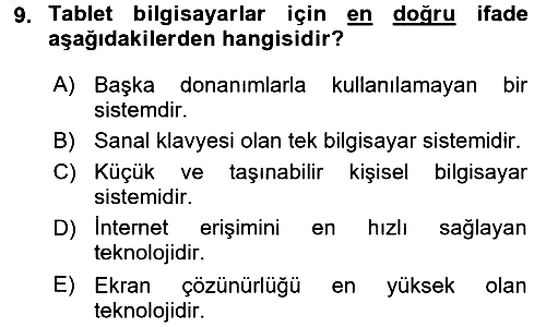 Temel Bilgi Teknolojileri 1 2015-2016 Dönem Sonu Sınavı - 9. soru