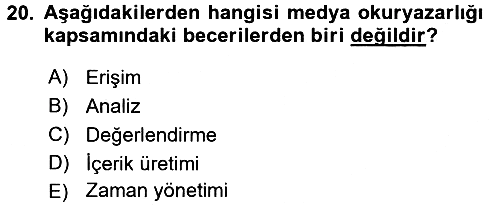 Temel Bilgi Teknolojileri 1 2015-2016 Tek Ders Sınavı - 20. soru