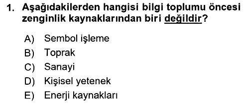Temel Bilgi Teknolojileri 1 2018-2019 Yaz Okulu Sınavı - 1. soru