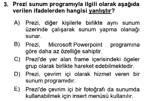 Temel Bilgi Teknolojileri 1 2021-2022 Yaz Okulu Sınavı - 3. soru