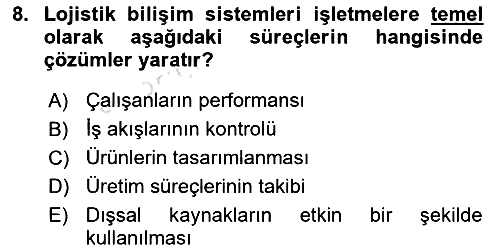 Bilişim Sistemleri Ve Lojistik 2021-2022 Ara Sınav - 8. soru