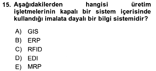 Bilişim Sistemleri Ve Lojistik 2021-2022 Ara Sınav - 15. soru