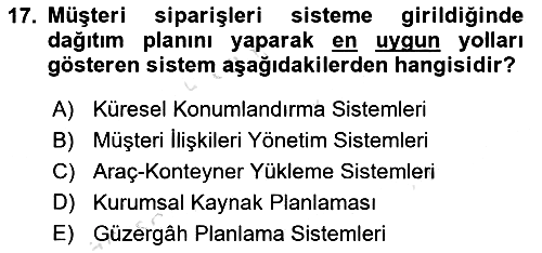 Bilişim Sistemleri Ve Lojistik 2021-2022 Ara Sınav - 17. soru